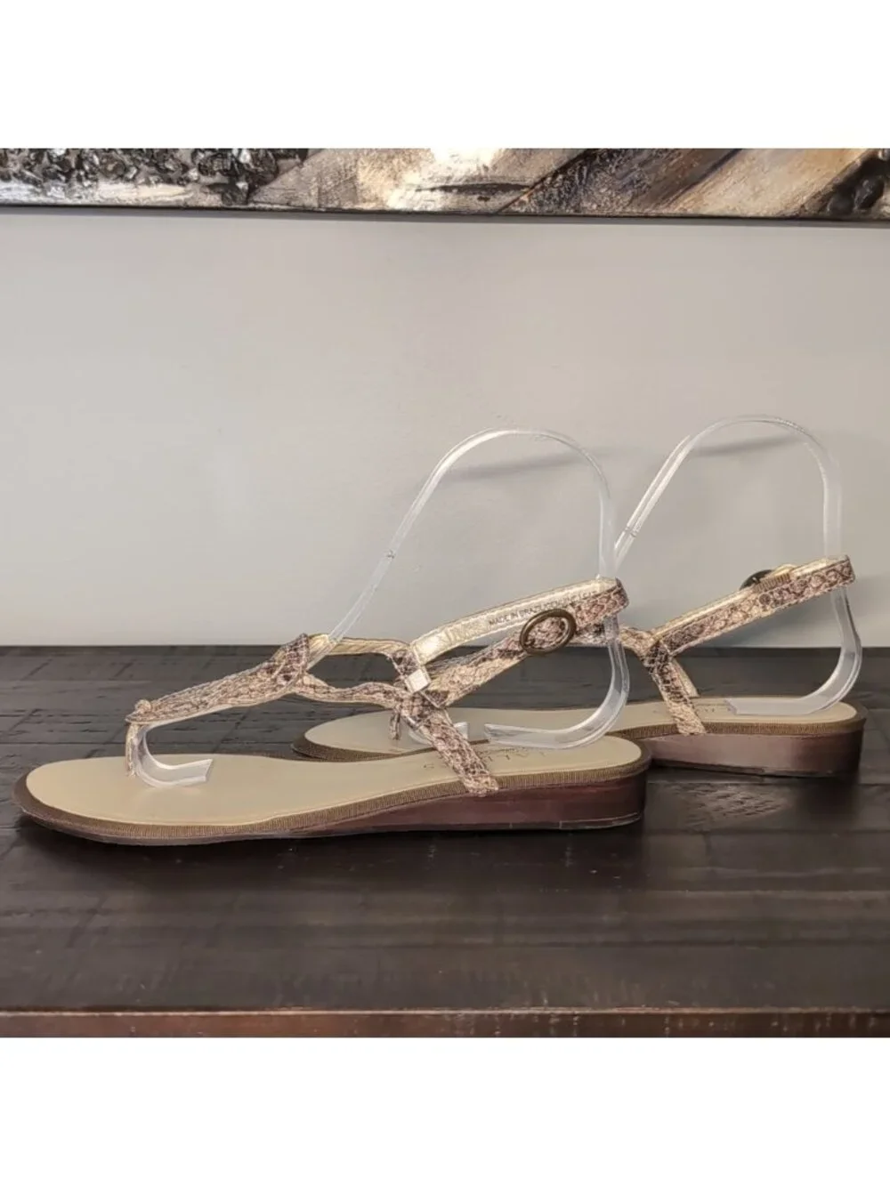 Talbots Snakeskin Leather T-Strap Wedge Sandals 6B Brazil Slingback Celtic